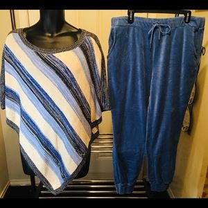 Woman’s Within Light/Navy Blue Poncho with Matching Velour Jogger